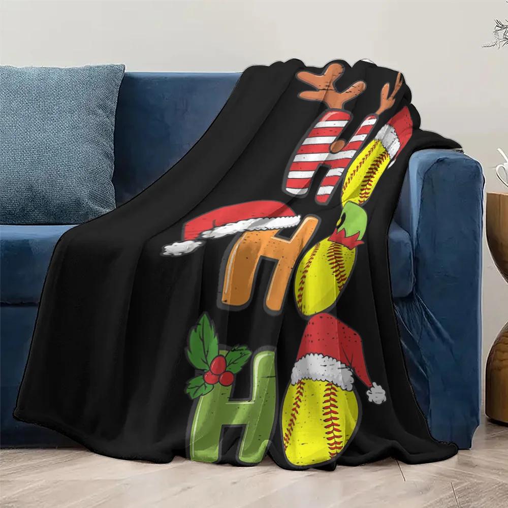HO HO HO Christmas Fleece Blanket, Colorful Letters with Santa Hat Softballs, Fun Festive Throw for Holiday Sofa Decor