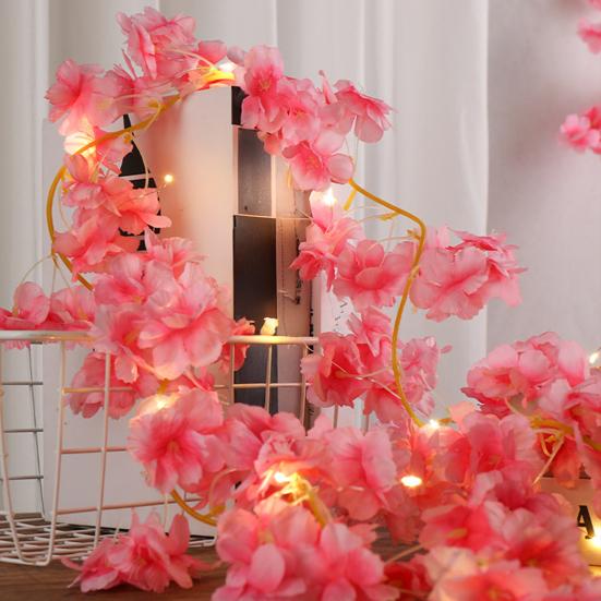 Cherry Blossom LED String Lights 2M 20-LED Artificial Flower Vines Fairy Lights Wedding Christmas Party Holiday Decoration for Indoor Displays