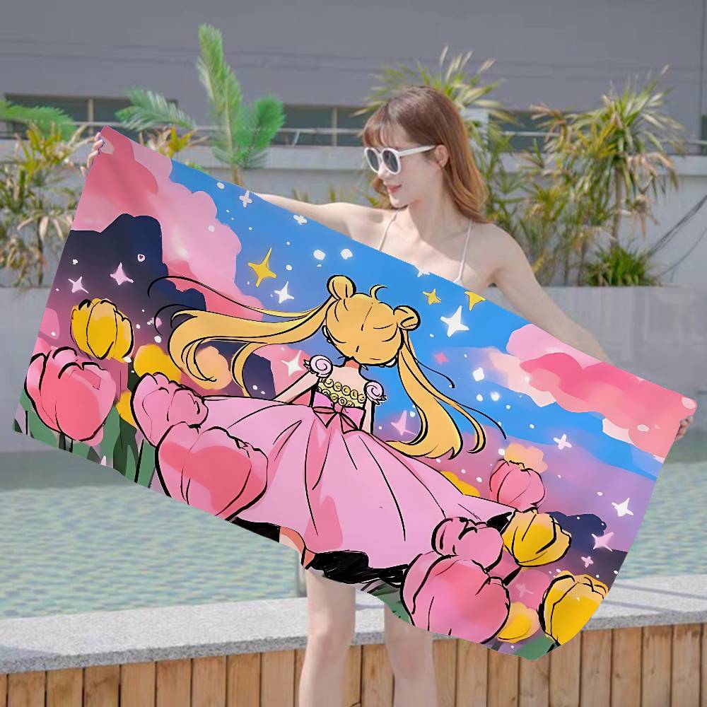 S-Sailores Cute Girl Moon Microfiber Printed Beach Towel Mountain Climbing Yoga Beach Swimming Running Absorbent Soft Towel