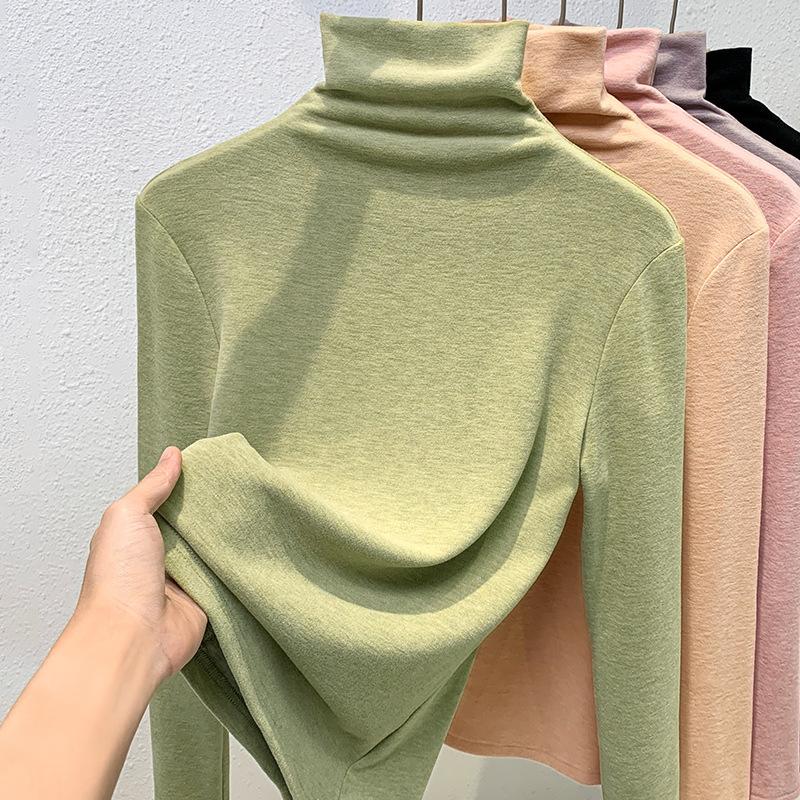 High-neck Silk Cashmere Base Shirt for Women New Women's Furry Long-sleeved Thermal Inner Waist Top