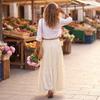 Gonna Lunga Maxi da Donna Moda Tinta Unita Vita Elastica Patchwork a Strati per Vacanze Spiaggia Misto Lino Casual Lunga con Cintura