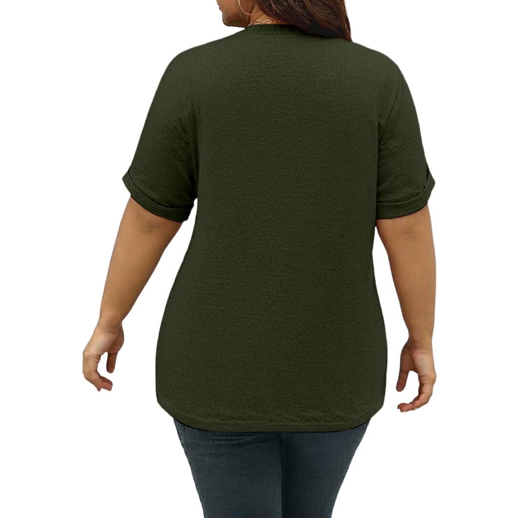 Women's Fashion Casual Colour V-Neck Short Sleeve Large Size T-Shirt Top