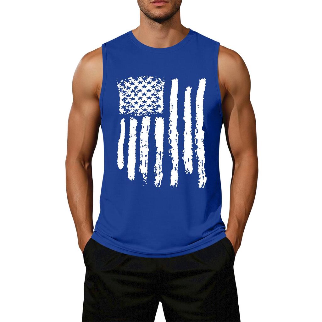 Men's Loose Fit Casual Sleeveless Top Flag Print Graphic Tank Top Lightweight Summer Shirt