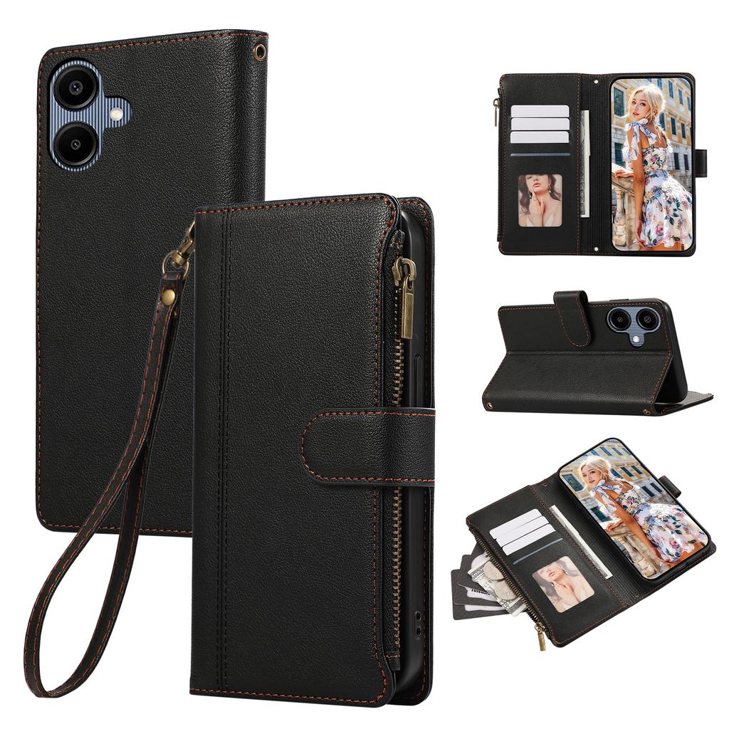 For Samsung Galaxy A05 4G Case Multi Card Slots Zipper Leather Phone Cover with Wrist Strap