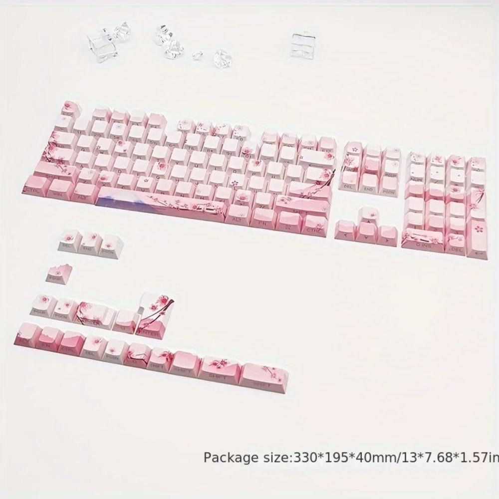 Cherry Blossom Pink Mechanical Keyboard Keycap 128 Keys, Cherry, Side Engraving, Illuminated PBT Material, Cute Girl
