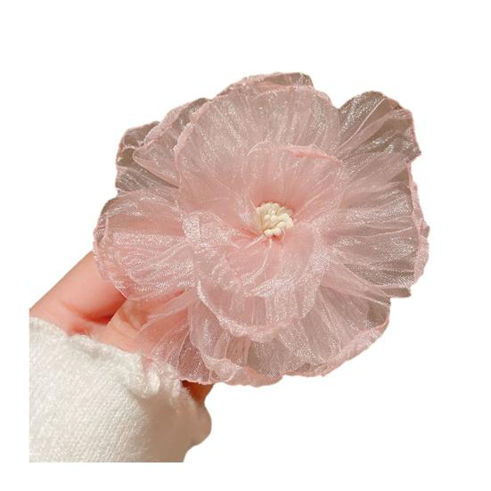 Hairpin Breathable Mesh Organza Fabric Fairy 3D Flower Hair Clip Macaron Color Lightweight Breathable Hair Accessory