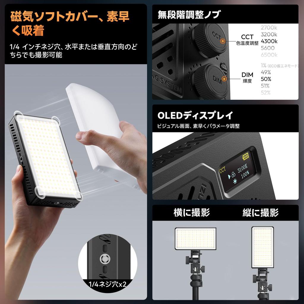 Ulanzi P40 Bi 40W LED Video Adjustable PD Fast 5000mAh Screw Magnetic Camera Constant Auxiliary Lighting for Live Product and Videography Light,