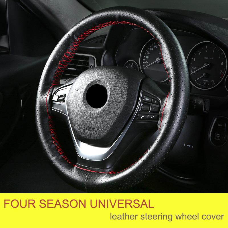 Leather Hand Sewing Steering Wheel Cover Universal Braid Steering Wheel Cover 38cm  Genuine Cowhide Leather with Needles Thread