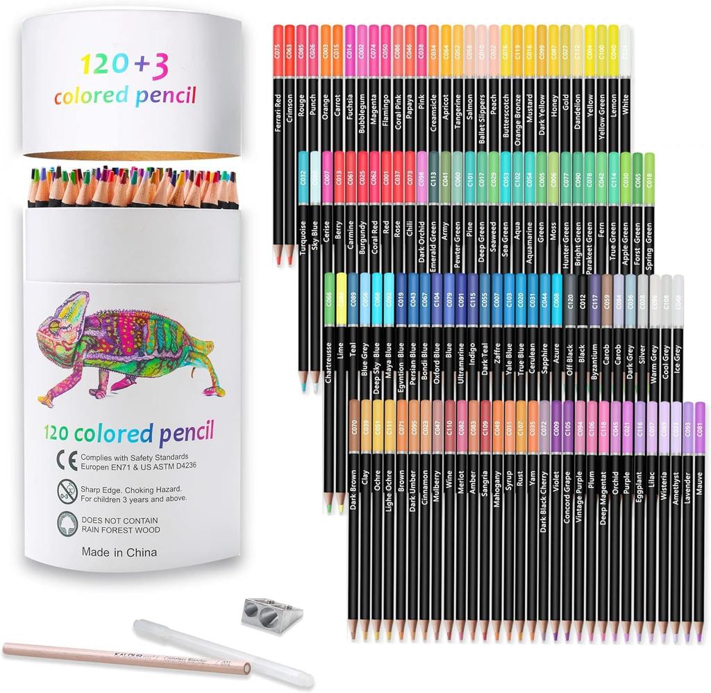 Corslet Set of 123 Premium Colour Pencils 120 Pencil Colours Artists Soft Core Vibrant Color Pencil Set Ideal for Drawin