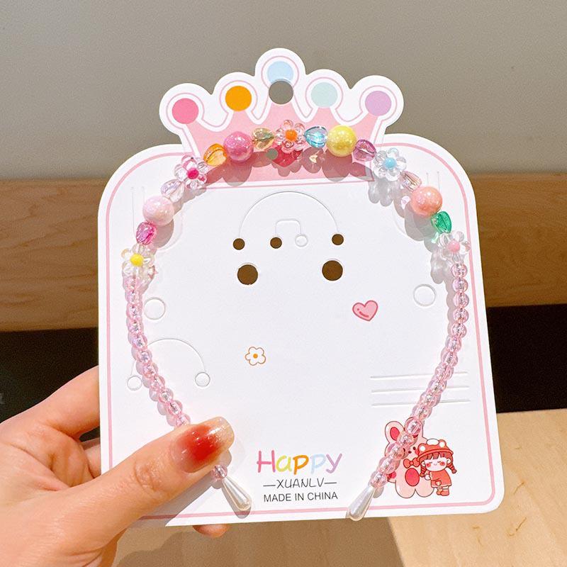 Colorful Pearl Necklace and Jewelry Set: Beaded Bracelet, Cartoon Headband, Earrings - Princess Accessories for Girls