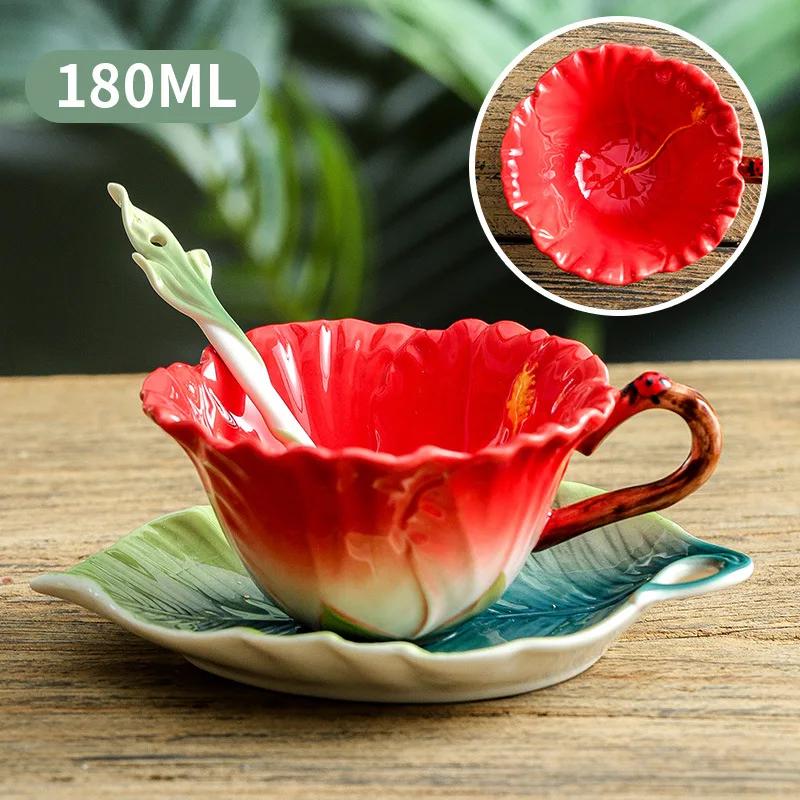 Creative Flower Mug European Couple Afternoon Tea Coffee Cup Saucer Set Home Office Ceramic Tea Cup Drinking Set Wedding Gift