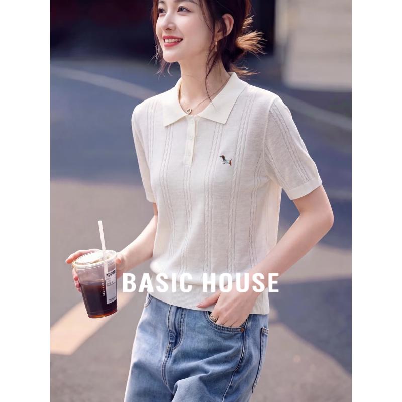 Basic House Women s Summer Short Sleeve Polo Knit Top M белый