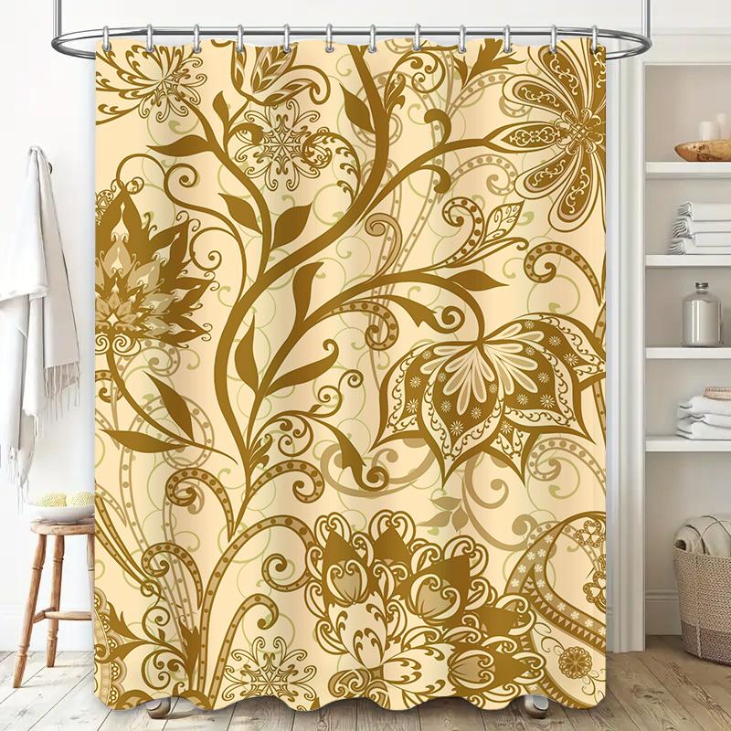 Modern Geometric Hexagon Flower Pink Bathroom Shower Curtain For Home Decor High-Quality Waterproof Fabric With Hooks