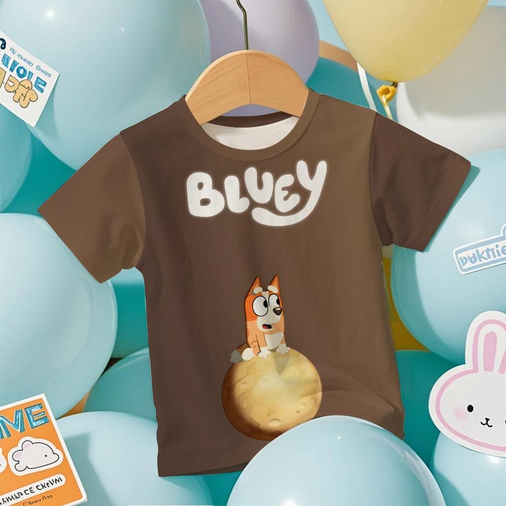 2026 Bluey Print Kids 3D T-Shirt Summer Cool Breathable Short Sleeve Cartoon Anime Design Tee for Boys and Girls Casual