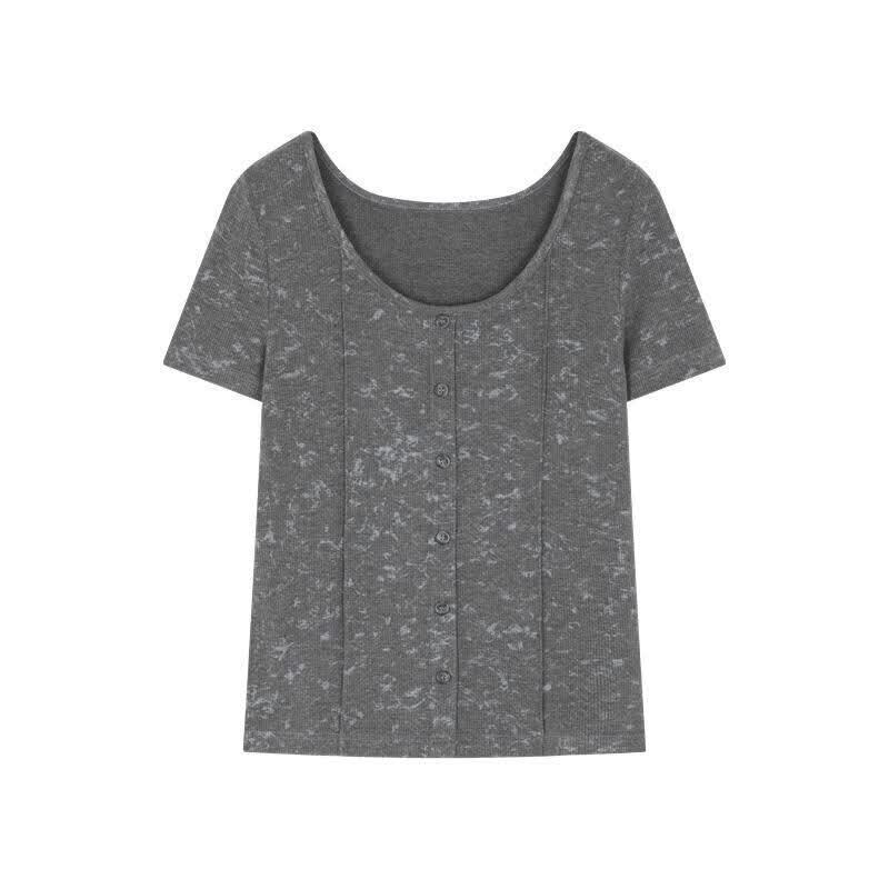 Mohan Yimei Women s 2025 Summer Slim-Fit Tie-Dye Scoop Neck T-Shirt M