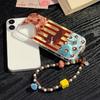 Bracelet Chain Painted Phone Case For iPhone 16 11 12 13 14 for 12 14 16 Pro 14 16 Pro Max Cute Pattern Hard Cover With Lanyard