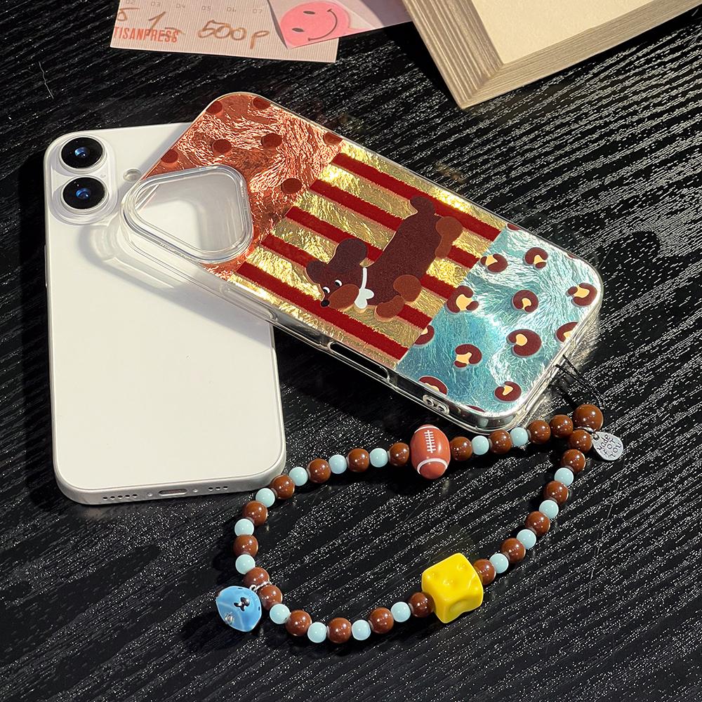 Bracelet Chain Painted Phone Case For iPhone 16 11 12 13 14 for 12 14 16 Pro 14 16 Pro Max Cute Pattern Hard Cover With Lanyard