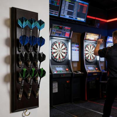 Wall Mount Up Dart Space Saving To 12 Dart Holder Holds Soft Steel Dart Organizer Wood