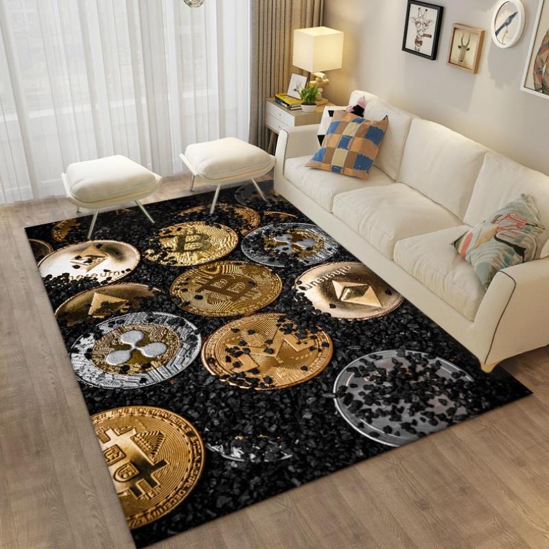 Bitcoin Carpet Bedroom Bedside Decor Rug Bitcoin 3d Floor Mat Large Cartoon Area Rug Living Room Creative Bitcoin Non-slip Mat