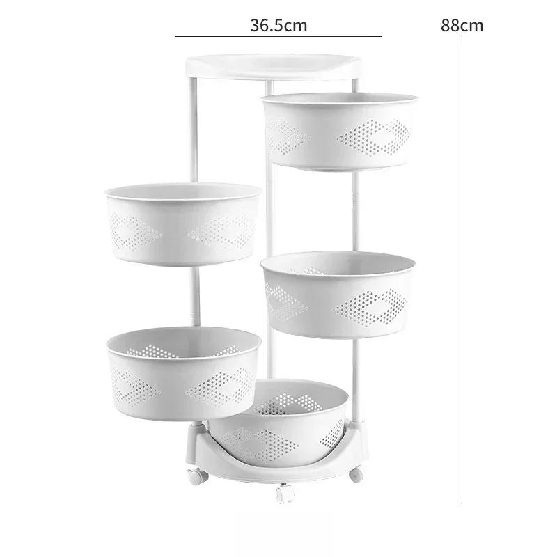Kitchen Rolling Storage Cart with Rotating Circular Shelf - Convenient Fruit & Vegetable Basket Practical Organizer for Home Use