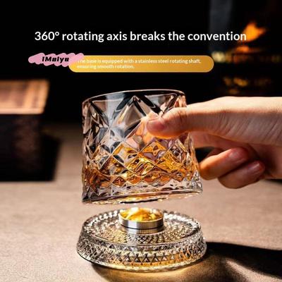 M-New Rotating Whisky Glasses with Glass Base 360 Rotate Degrees Crystal Rum Glass for Cocktail Party Drinking Men's Gift
