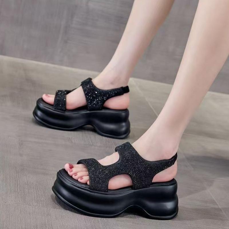Thick-soled Rhinestone Sandals Women's Summer New Muffin Shoes, Fashionable and Versatile Women's Shoes