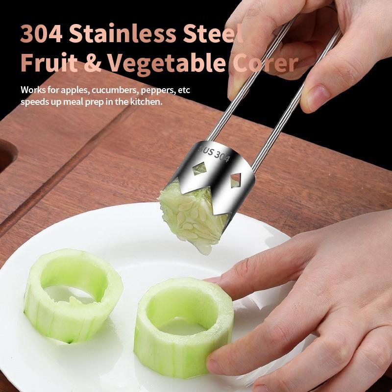 304 Edelstahl Obst- & Gemüseentkerner, Apfel-/Gurken-/Paprikaentkerner, Hängegriff, Küchenhelfer Küchenartikel