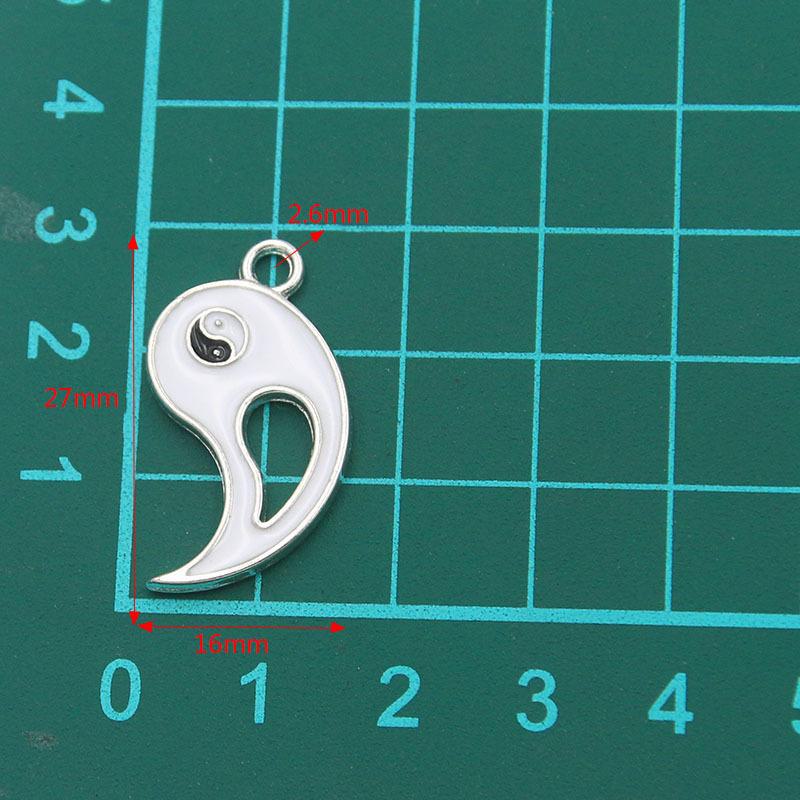 16x27mm Alloy Tai Chi Bagua Pendant - Black & White K Oil Drop Charm
