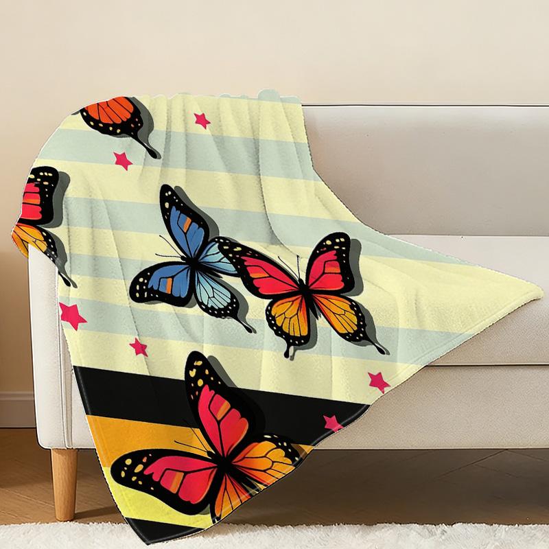 Butterfly Series Print Flannel Fleece Blanket Soft, Warm, Skin-Friendly Cozy Blanket for Home, Sofa, Halloween & Christmas
