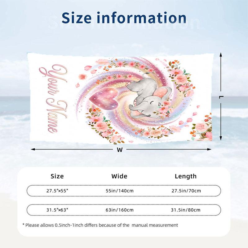 Elephant Theme Beach Towel Personalized Custom Name & Text Soft Quick Dry Beach Towel for Swimming Travel