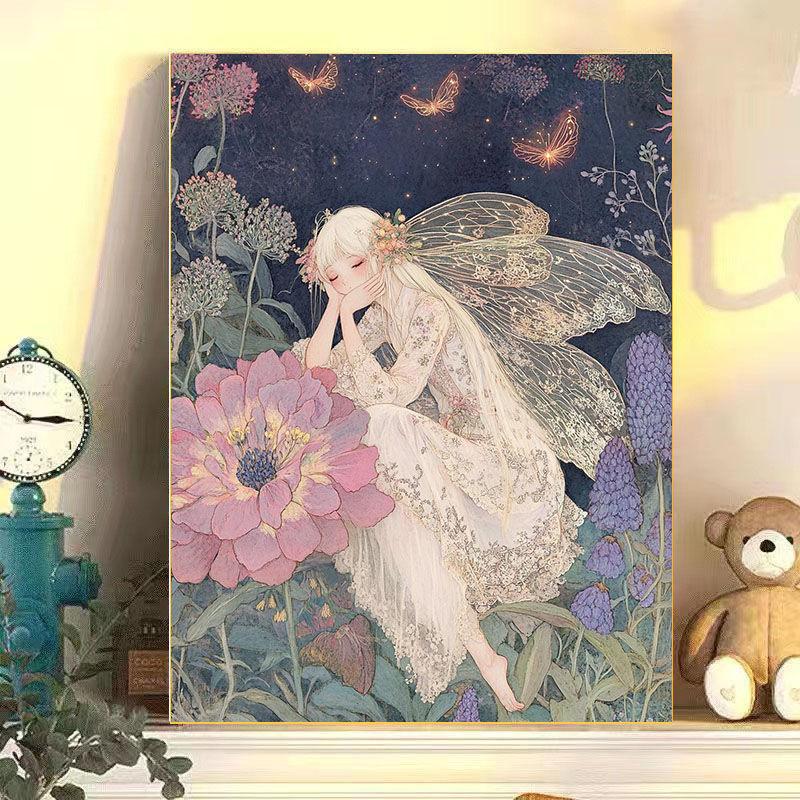 Diy Digital Oil Painting Flower Fairy Series Hand-Filled Coloring Oil Painting Decompression Healing Series Decorative Hanging Painting
