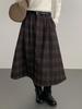 Ou Fan Retro Coffee Plaid Woolen Women's A-line Skirt, Autumn/Winter Slimming Long Skirt, Style 11071