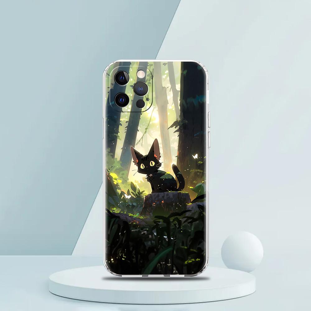 Artistic Black Cat Starry Night Luxury Phone Case For iPhone 16 15 14 13 12 11 Pro Max XS X XR SE 7 8 Plus Silicone Clear Cover