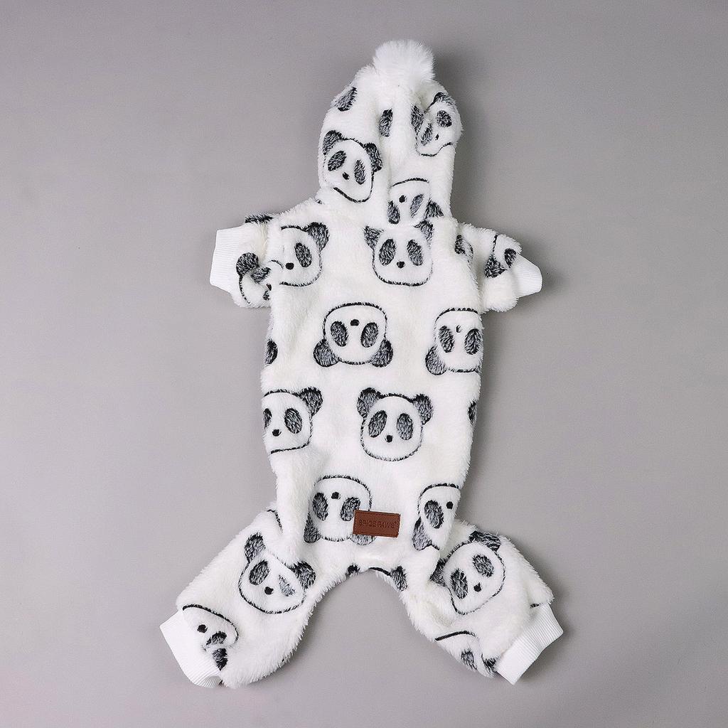Plush Dog Pajamas for Small Dogs Girl Winter Warm Puppy Pjs Fleece Clothes Sweater Outfit Cold Weather Dog Cute Panda Pet Onesie
