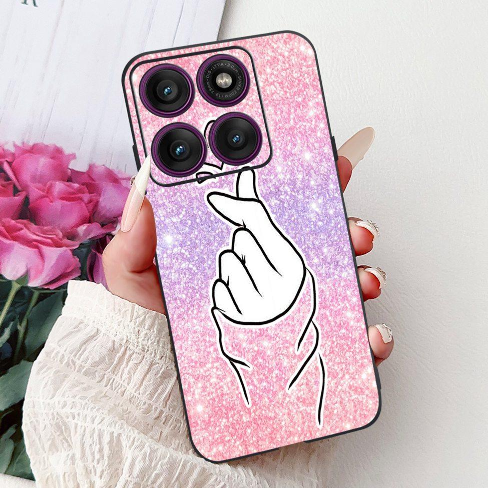 For Motorola Edge 60Pro XT2507-1 Back Cover For Motorola Edge 60 Pro Case Cute Cartoon Luxury Flower Painted Black Silicone 6.7"