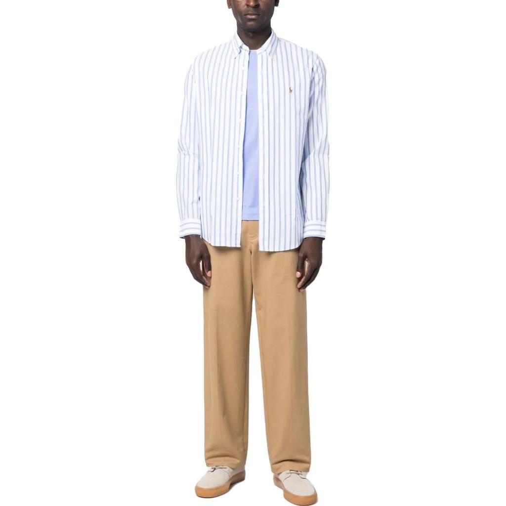 Polo Ralph Lauren Ss23 Striped Polo Collar Single-Breasted Long Sleeve Shirt Men Shirts Blue 710906622-001