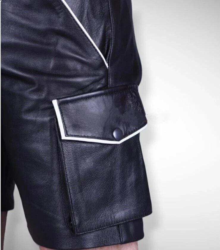 Stylish Shorts Pant Men's Black Leather Shorts Handmade Soft Sheepskin Cargo