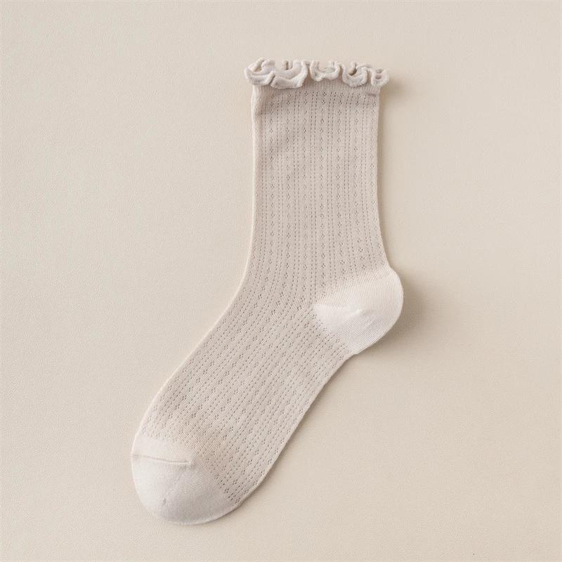 

Новые женские носки Высокое качество Летняя мода Повседневные длинные носки Однотонные Корейский стиль Волнистый край Сетчатые Дышащие Простые Тонкие One Size