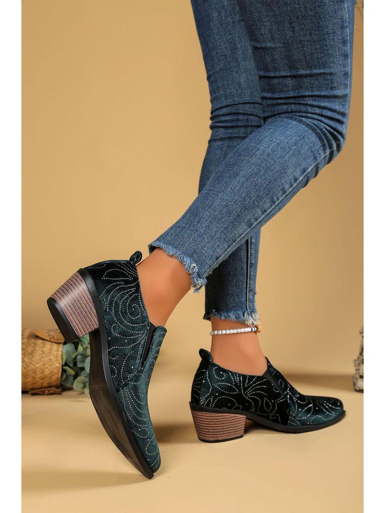 Women's Pointed Toe Chunky Heel Suede Shoes - Four Seasons Office Casual