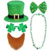 Saint Patrick Costume Set Leprechaun Hat Fakes Beard Mustache Tie Glasses for Party Costume Irish Festival Accessories
