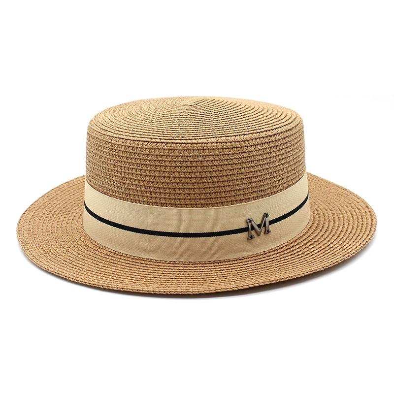 

Flat-Top Straw Hat Summer Retro Versatile Beach Sun Hat for Women, Sun Protection and Shading хаки