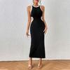 European and American Summer Spice Girls Royal Sister Wind Crew Neck Back Hollow Dress Hips Wrap Skinny Slits Sleeveless Long Dress