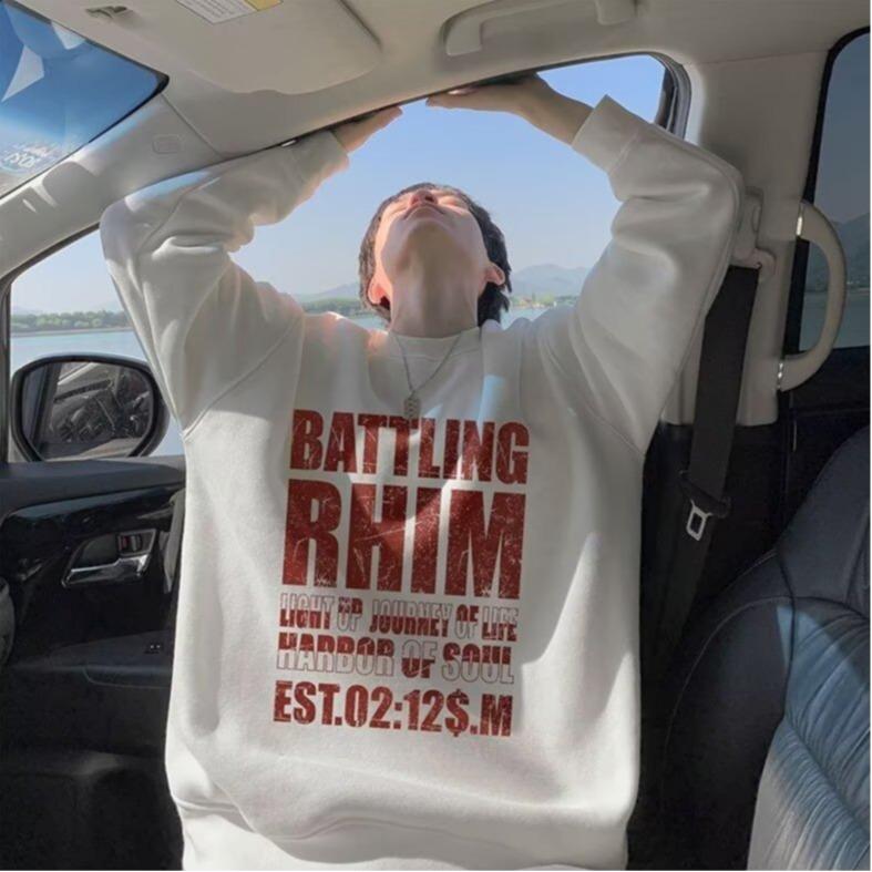 Hong Kong Style Round Neck Hoodie for Men - Spring/Autumn 2025, Plus Velvet, Thick, Trendy, Loose-Fit, Teen. 2XL