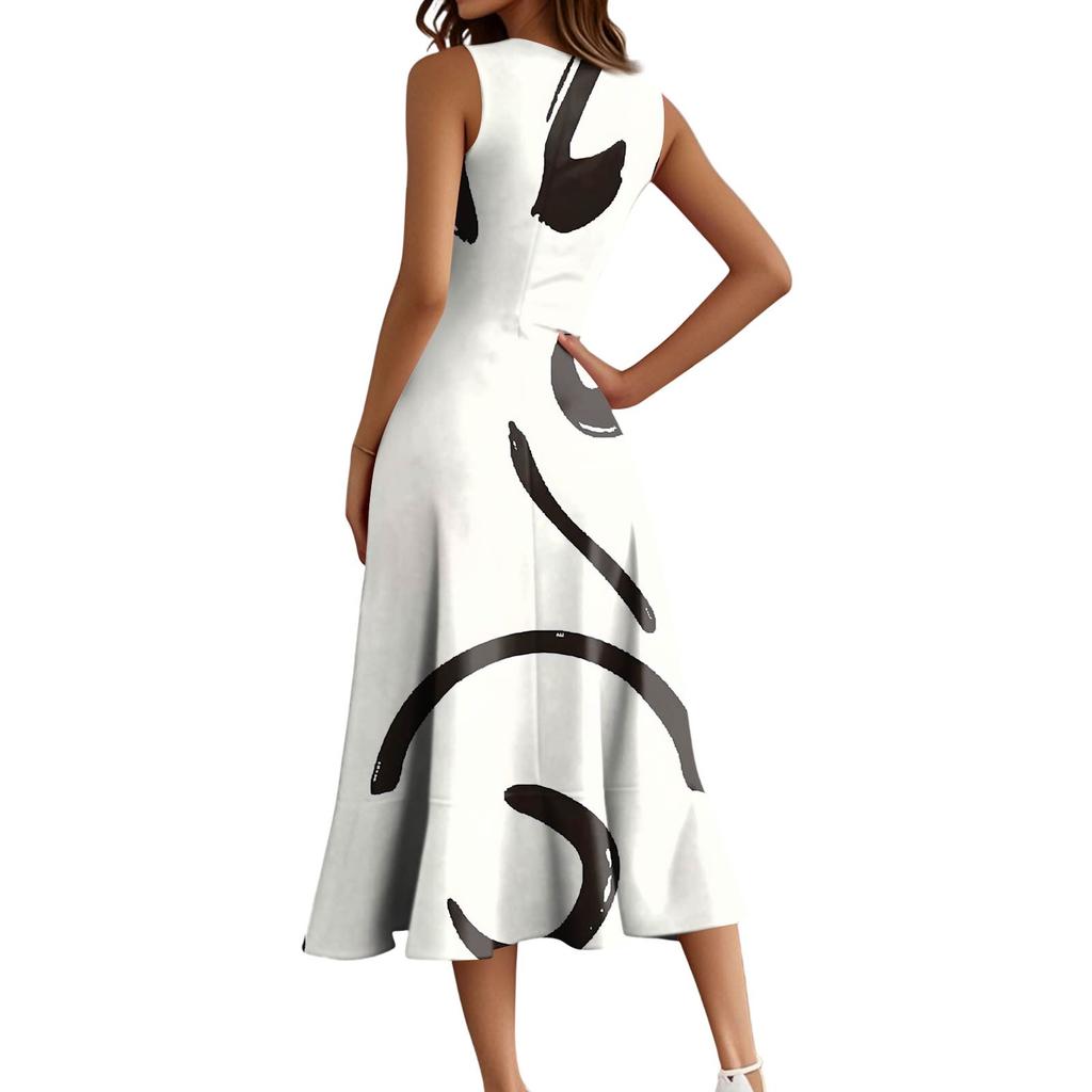 Dámská móda Ležérní Zip Bez rukávů Kulatý výstřih Tištěné Elegantní Temperament Volánková Večerní šaty