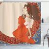 Art Nouveau Shower Curtain,Antique Woman In An Old Fashioned Medieval Dress Floral Rich Framework,Cloth Fabric Bathroom Curtains