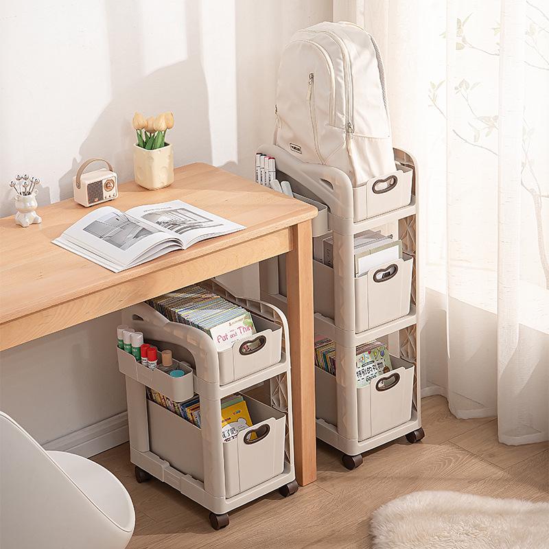 Compact Movable Backpack & Book Storage Trolley with Multi-layer Design for Under-table Use
