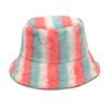 Unisex Bucket Hat Striped Women Men Fishing Fisherman Hat Autumn Winter Faux Fur Wool Outdoor Warm Panama Cap