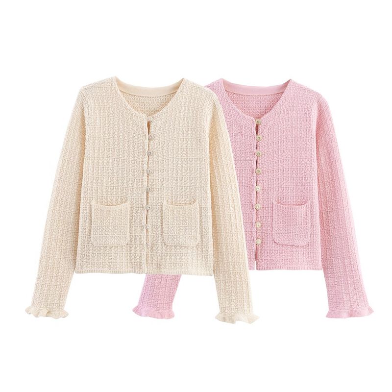 Kaslead New Women Clothes Western Style Fashion Simple Laminated Decoration Long Sleeve Knitted Outerwear