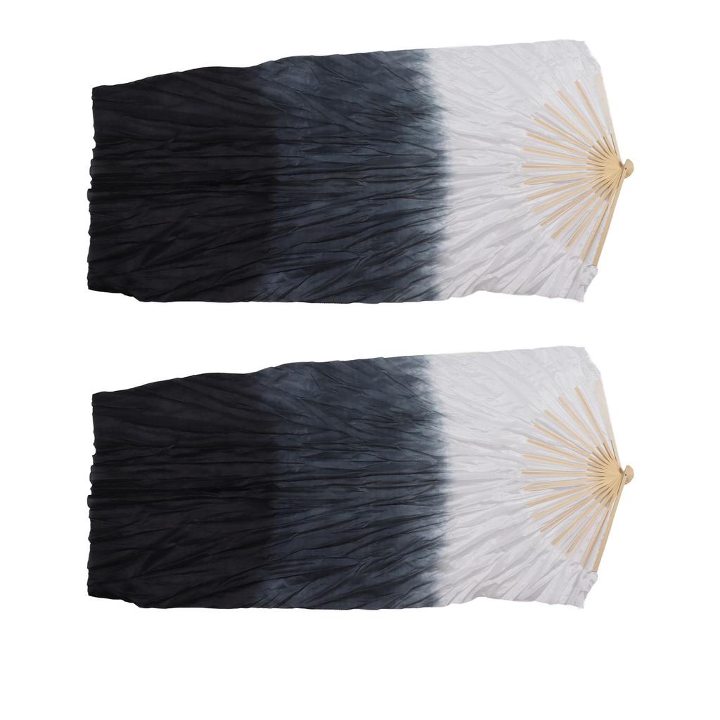 1 Pair Long Dance Fan Soft Beautiful Classical Dancing Fan for Belly Dance Performance Learning 1.5m Gray and Black