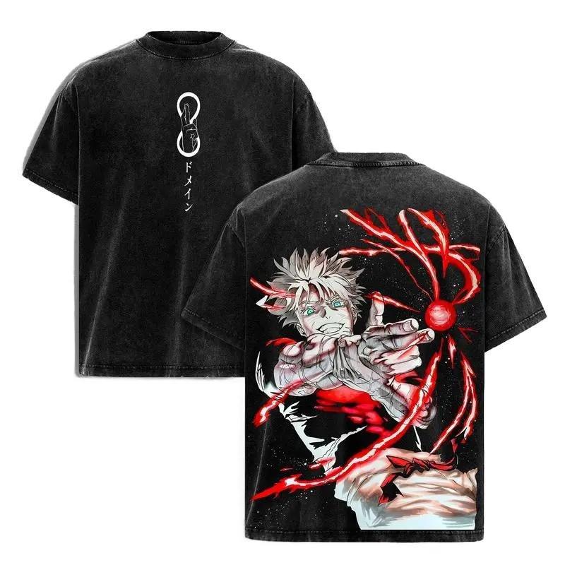 Jujutsu Kaisen Gojo Satoru T-shirt Men Women Clothing Harajuku Vintage Washed T Shirt Casual Short Sleeve Tees Tops